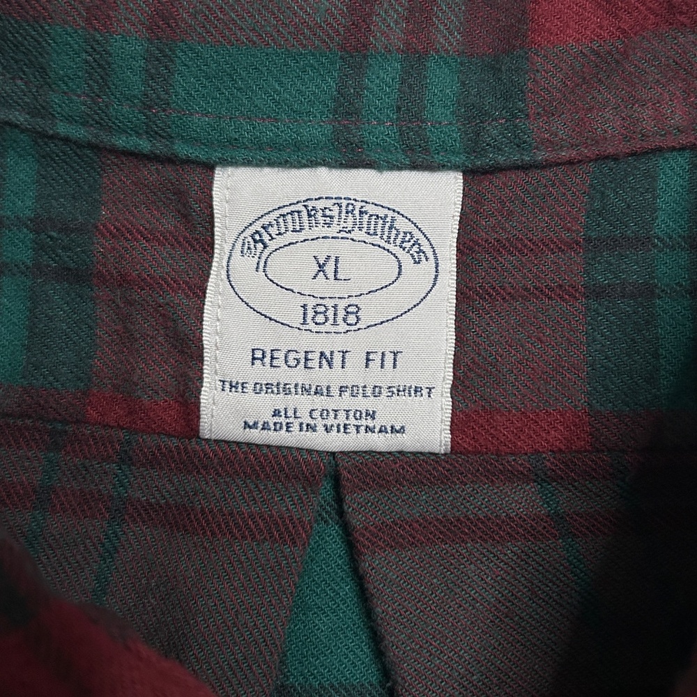 Brooks Brothers Men’s XL Regent Fit Red Green Plaid Flannel Shirt 1818 - Picture 4 of 7